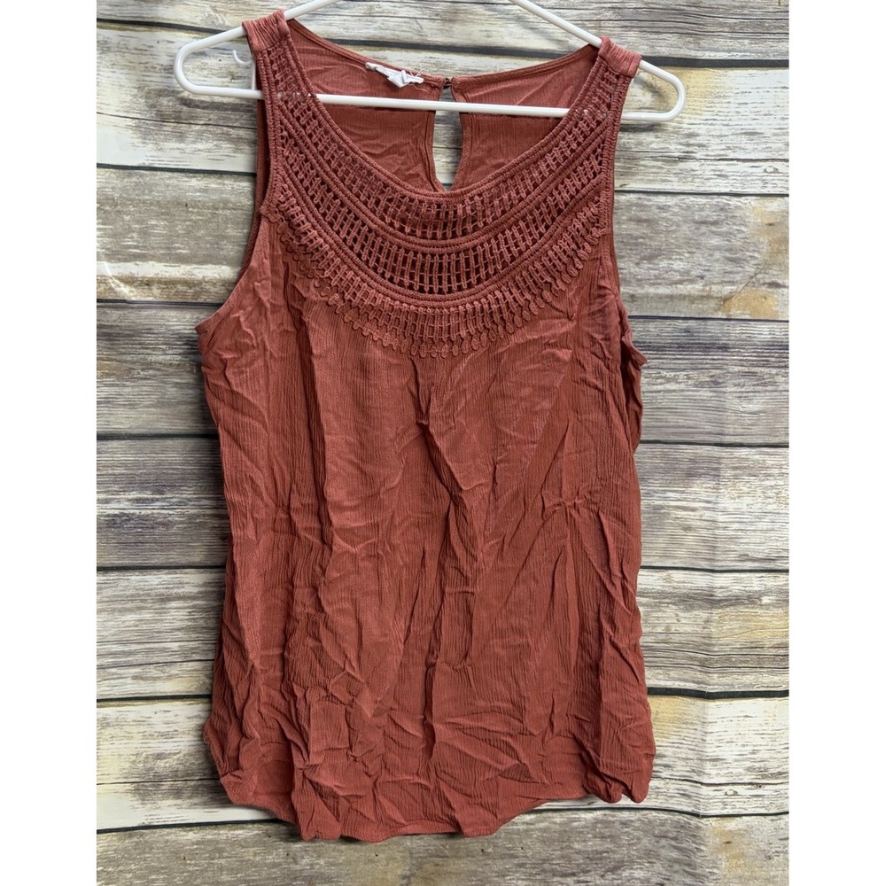 Maurices‎ Womens Medium Burnt Orange Tank Top Crochet High Neckline Boho Blouse